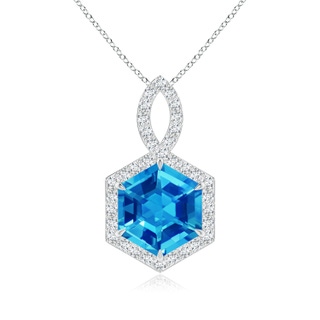 8mm AAAA Hexagonal Step-Cut Swiss Blue Topaz Infinity Halo Pendant in P950 Platinum