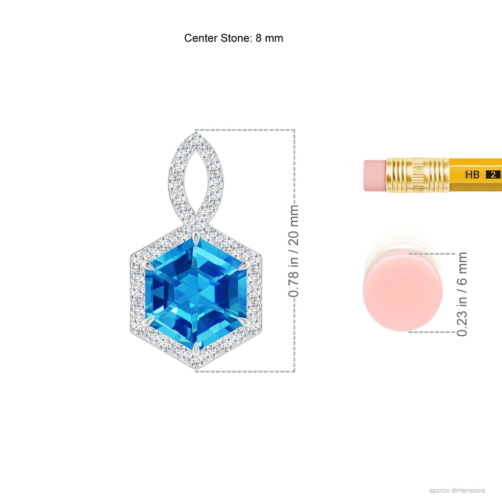 8mm AAAA Hexagonal Step-Cut Swiss Blue Topaz Infinity Halo Pendant in White Gold Ruler