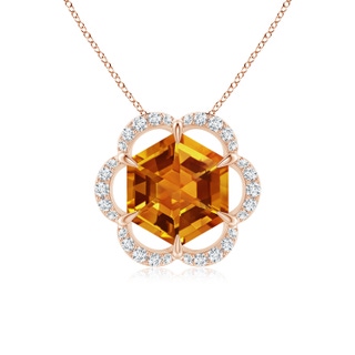 7mm AAAA Hexagonal Step-Cut Citrine Floral Halo Pendant in 10K Rose Gold