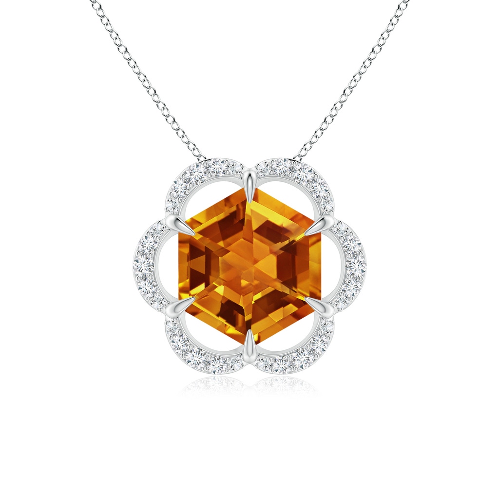 7mm AAAA Hexagonal Step-Cut Citrine Floral Halo Pendant in P950 Platinum