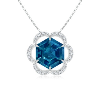 7mm AAAA Hexagonal Step-Cut London Blue Topaz Floral Halo Pendant in P950 Platinum