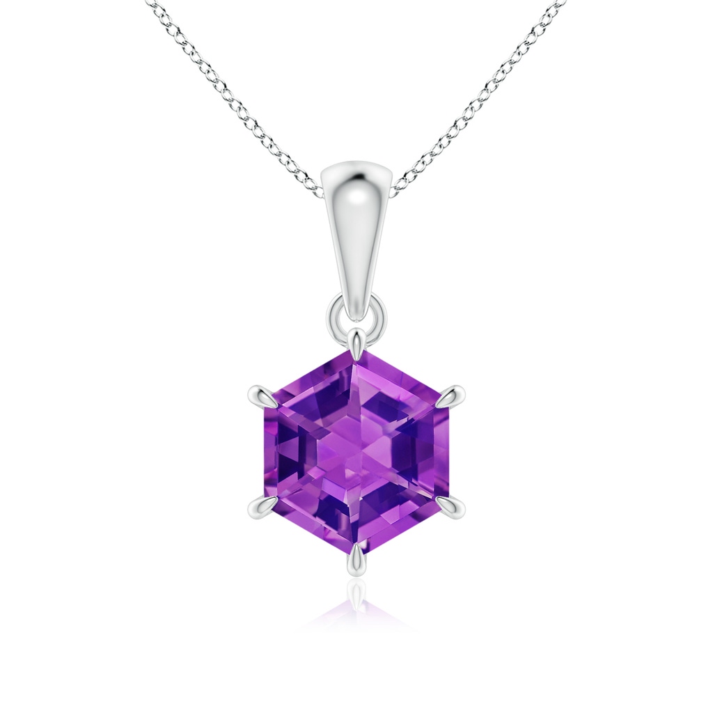 7mm AAAA Hexagonal Step-Cut Amethyst Solitaire Pendant in P950 Platinum