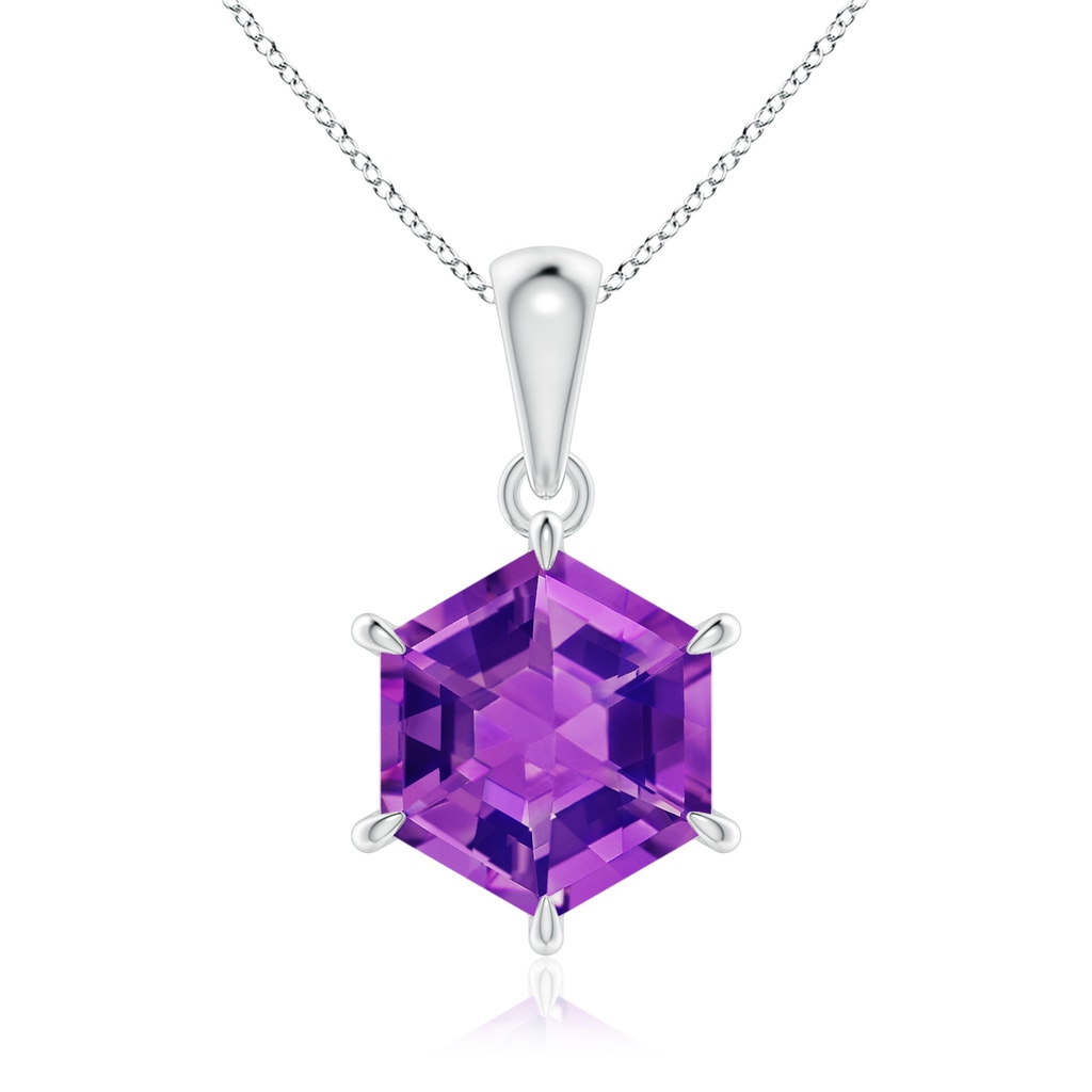 8mm AAAA Hexagonal Step-Cut Amethyst Solitaire Pendant in White Gold
