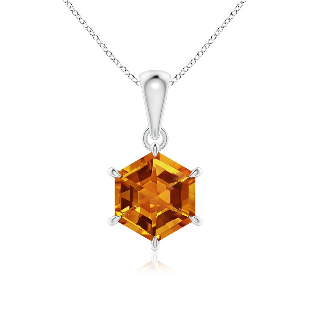 7mm AAAA Hexagonal Step-Cut Citrine Solitaire Pendant in P950 Platinum