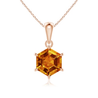 7mm AAAA Hexagonal Step-Cut Citrine Solitaire Pendant in Rose Gold