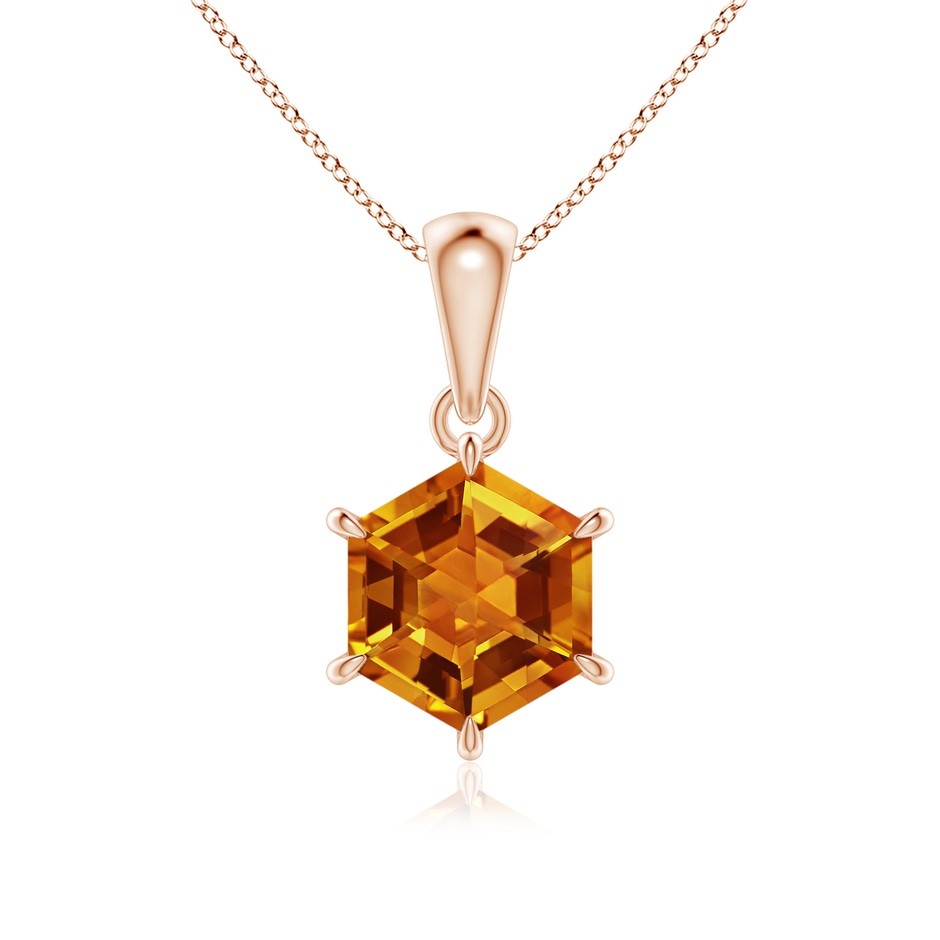 7mm AAAA Hexagonal Step-Cut Citrine Solitaire Pendant in Rose Gold 
