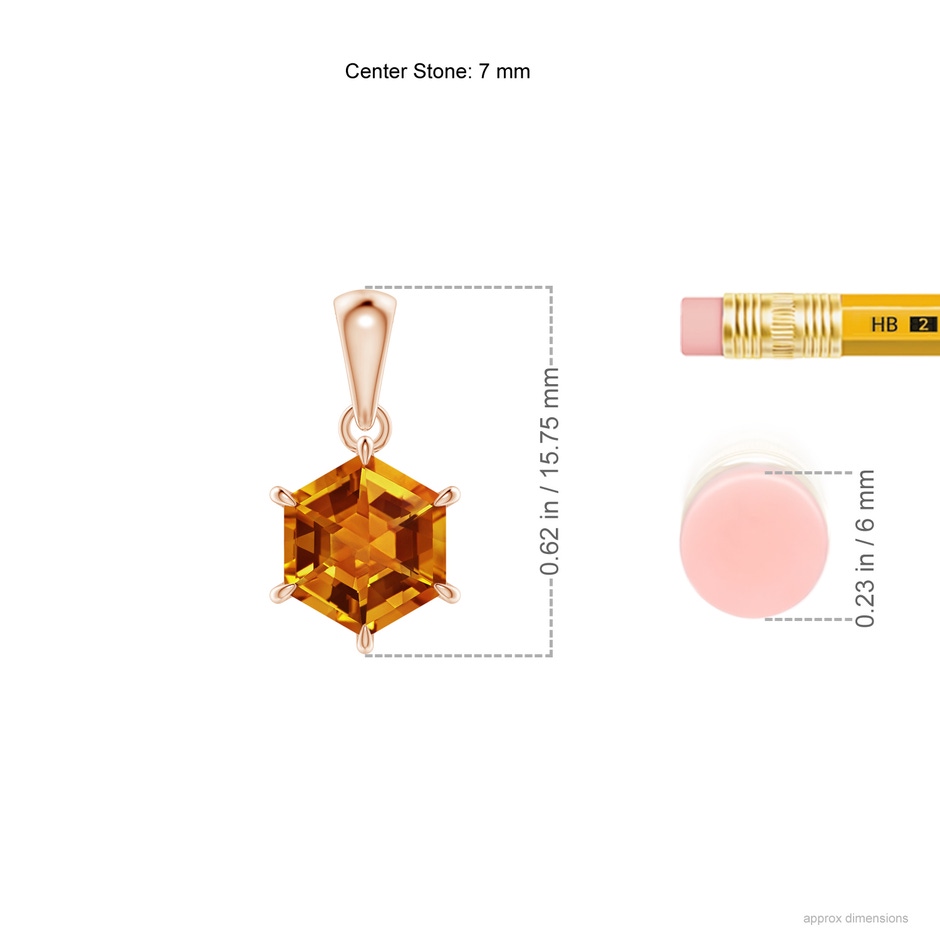 7mm AAAA Hexagonal Step-Cut Citrine Solitaire Pendant in Rose Gold ruler