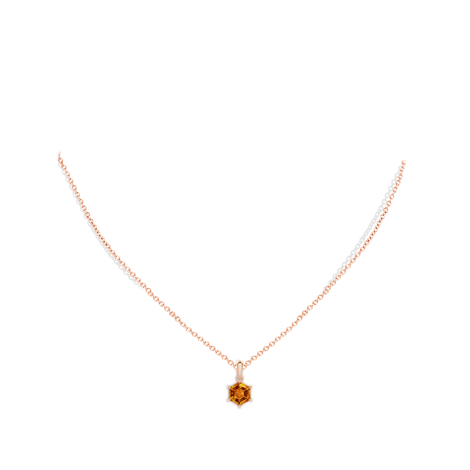 7mm AAAA Hexagonal Step-Cut Citrine Solitaire Pendant in Rose Gold body-neck