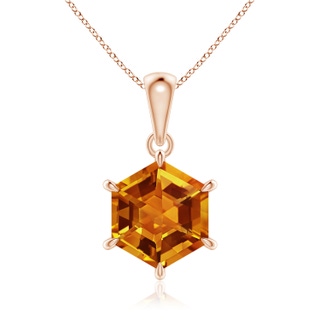 8mm AAAA Hexagonal Step-Cut Citrine Solitaire Pendant in Rose Gold