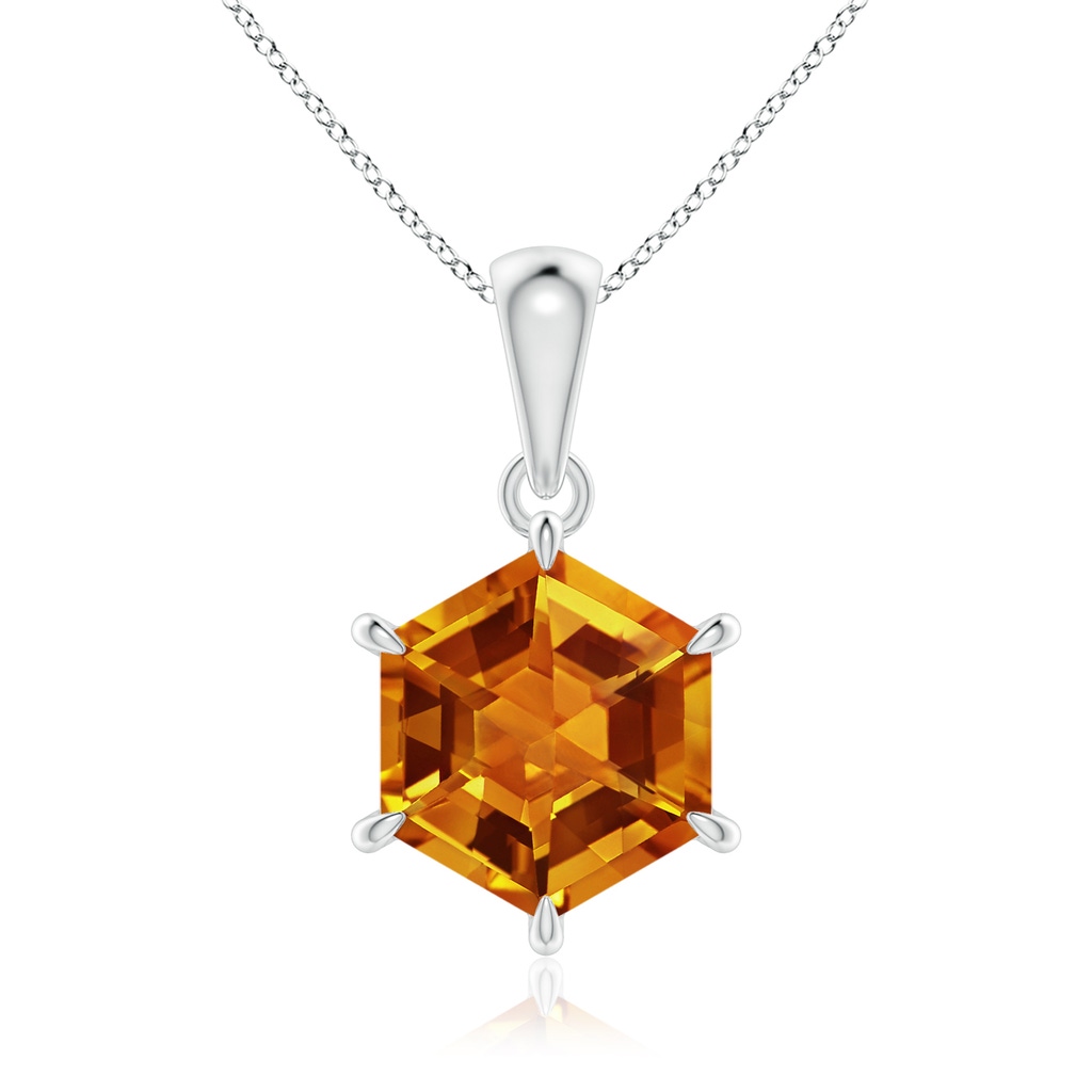 8mm AAAA Hexagonal Step-Cut Citrine Solitaire Pendant in White Gold