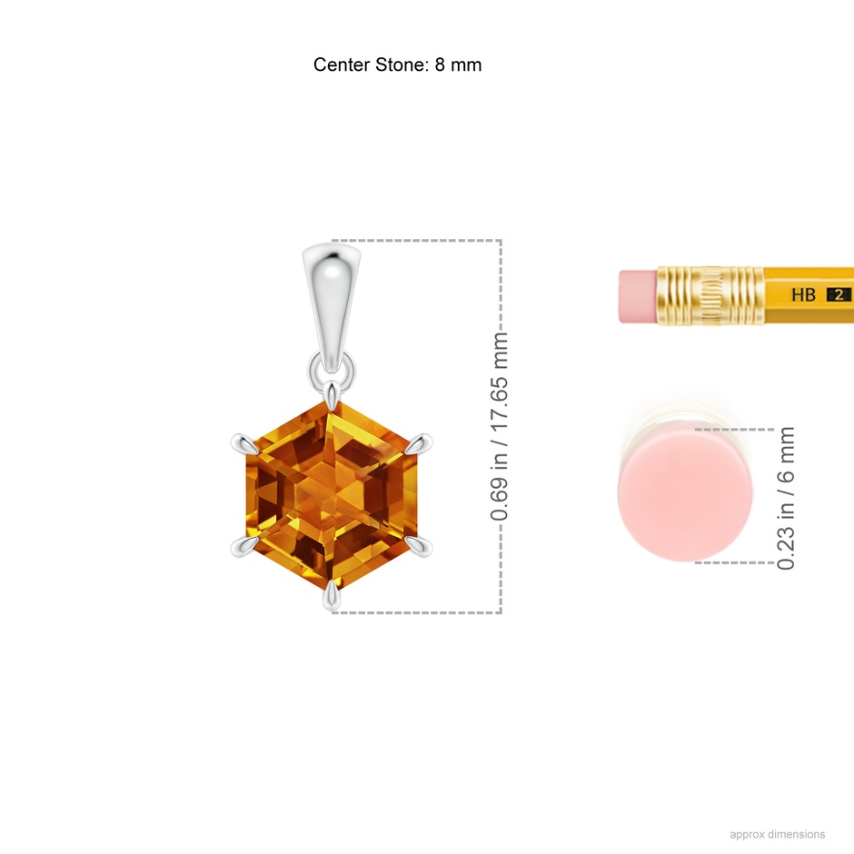 8mm AAAA Hexagonal Step-Cut Citrine Solitaire Pendant in White Gold ruler