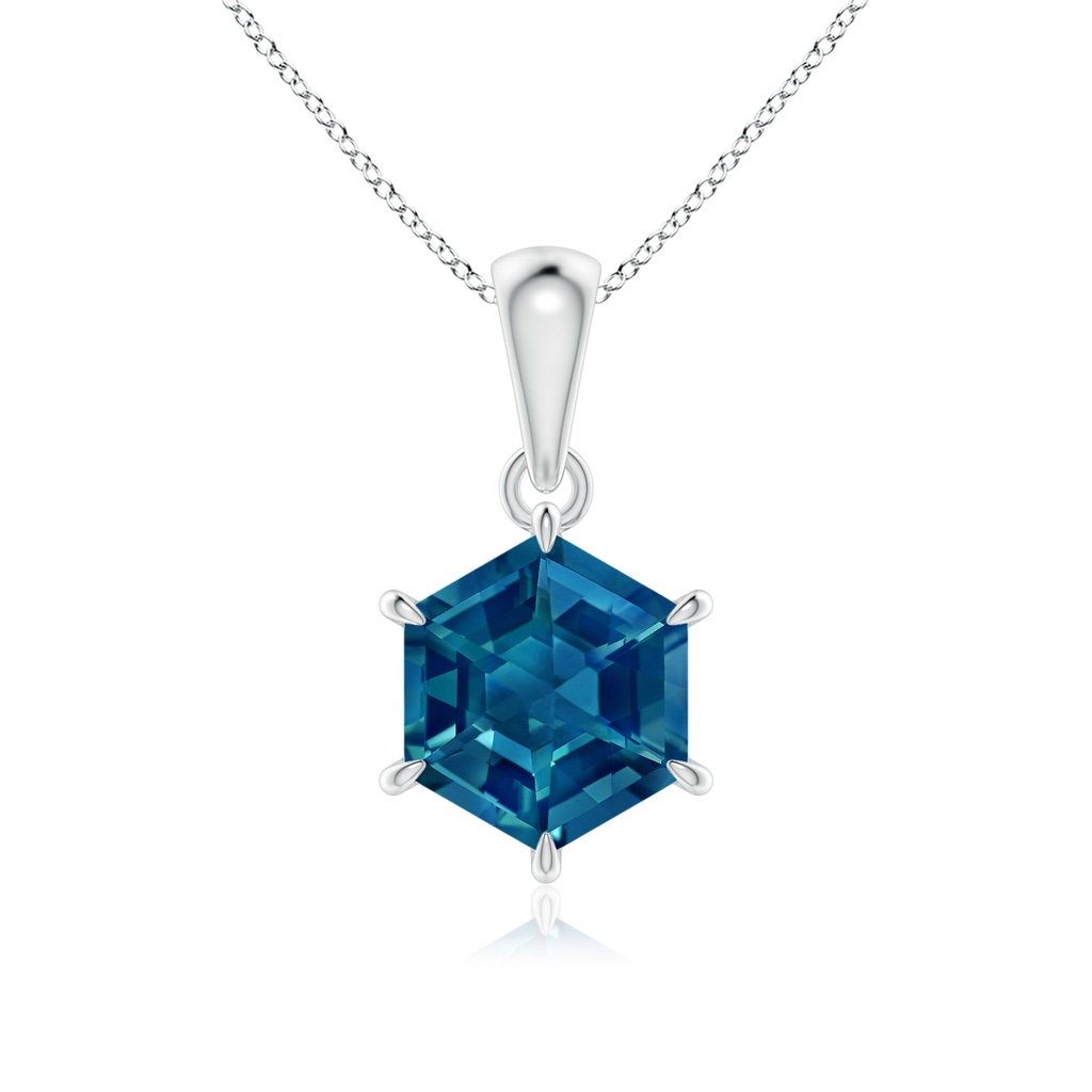 7mm AAAA Hexagonal Step-Cut London Blue Topaz Solitaire Pendant in White Gold