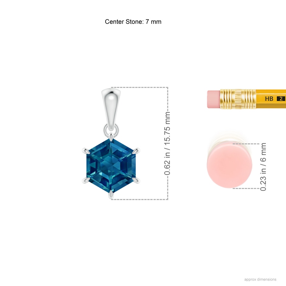 7mm AAAA Hexagonal Step-Cut London Blue Topaz Solitaire Pendant in White Gold ruler