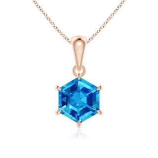 7mm AAAA Hexagonal Step-Cut Swiss Blue Topaz Solitaire Pendant in Rose Gold