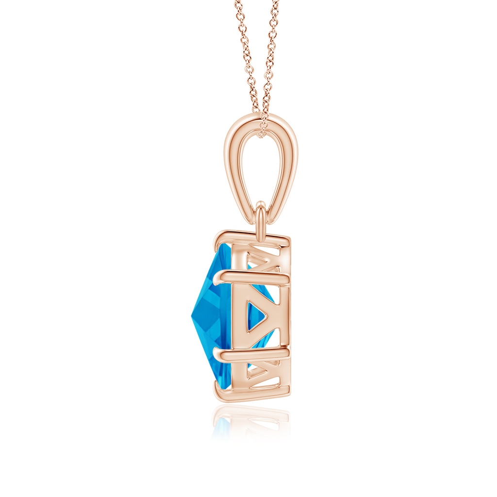 7mm AAAA Hexagonal Step-Cut Swiss Blue Topaz Solitaire Pendant in Rose Gold - side 1