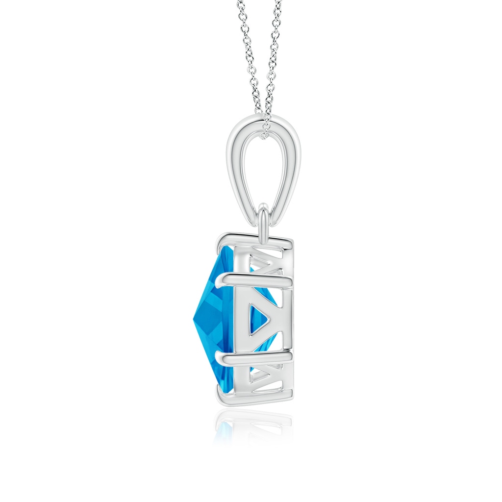 7mm AAAA Hexagonal Step-Cut Swiss Blue Topaz Solitaire Pendant in White Gold - side 1