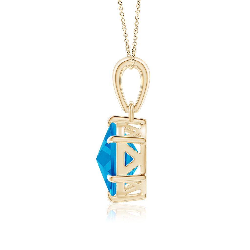 7mm AAAA Hexagonal Step-Cut Swiss Blue Topaz Solitaire Pendant in Yellow Gold - side 1