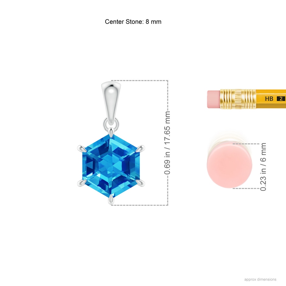8mm AAAA Hexagonal Step-Cut Swiss Blue Topaz Solitaire Pendant in P950 Platinum ruler