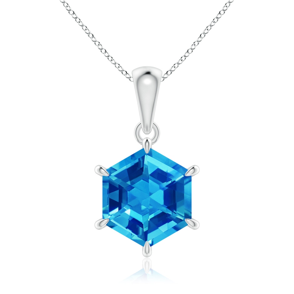 8mm AAAA Hexagonal Step-Cut Swiss Blue Topaz Solitaire Pendant in White Gold 