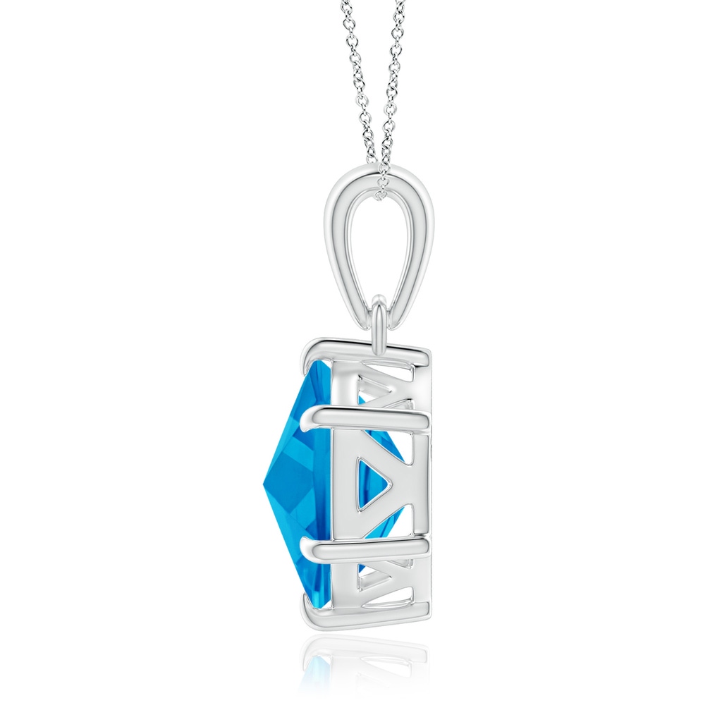 8mm AAAA Hexagonal Step-Cut Swiss Blue Topaz Solitaire Pendant in White Gold - side 1