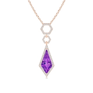 14x7mm AAAA Kite-Shaped Amethyst Hexagonal Frame Halo Pendant in 9K Rose Gold