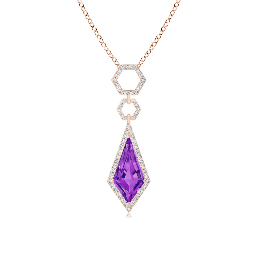 14x7mm AAAA Kite-Shaped Amethyst Hexagonal Frame Halo Pendant in Rose Gold