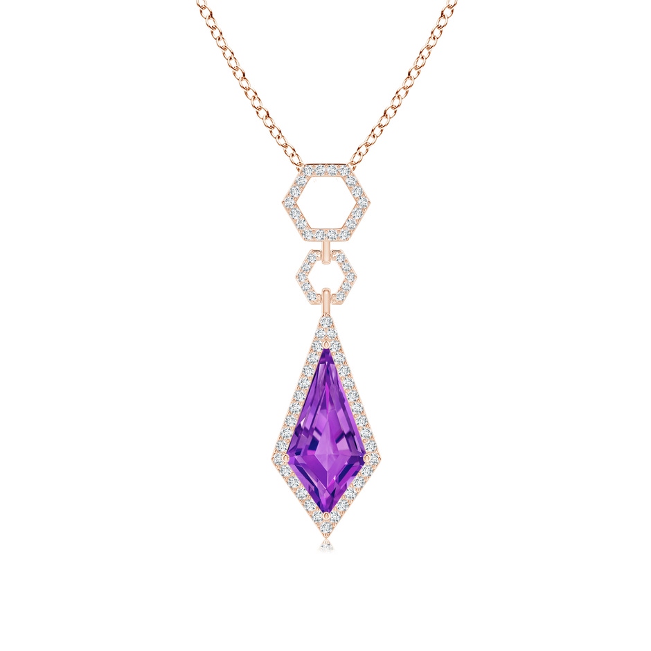 14x7mm AAAA Kite-Shaped Amethyst Hexagonal Frame Halo Pendant in Rose Gold 