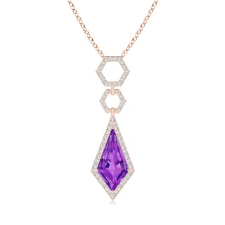 15x8mm AAAA Kite-Shaped Amethyst Hexagonal Frame Halo Pendant in Rose Gold