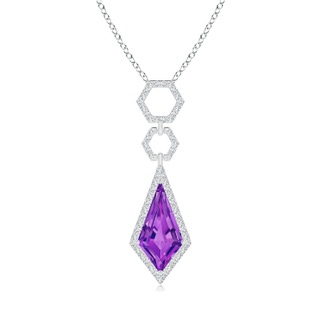 15x8mm AAAA Kite-Shaped Amethyst Hexagonal Frame Halo Pendant in White Gold