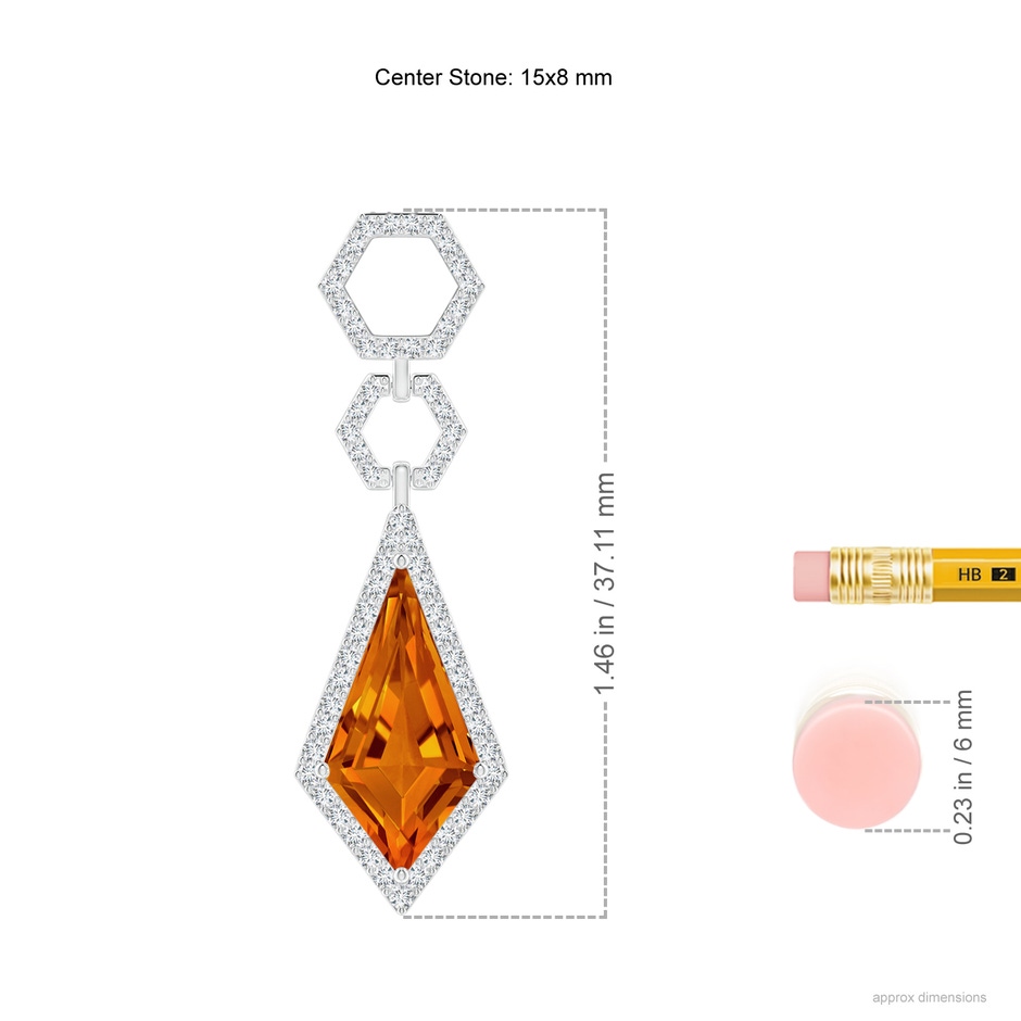 15x8mm AAAA Kite-Shaped Citrine Hexagonal Frame Halo Pendant in White Gold ruler