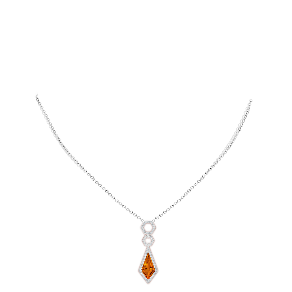 15x8mm AAAA Kite-Shaped Citrine Hexagonal Frame Halo Pendant in White Gold body-neck