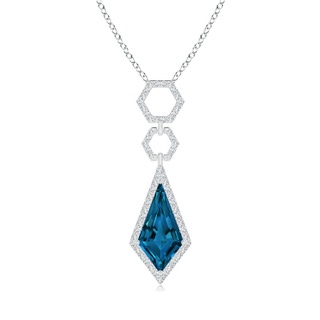 15x8mm AAAA Kite-Shaped London Blue Topaz Hexagonal Frame Halo Pendant in White Gold