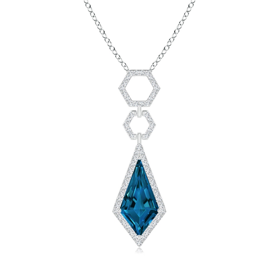 15x8mm AAAA Kite-Shaped London Blue Topaz Hexagonal Frame Halo Pendant in White Gold 