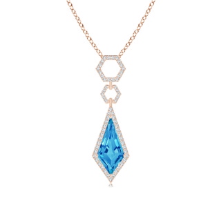 14x7mm AAAA Kite-Shaped Swiss Blue Topaz Hexagonal Frame Halo Pendant in Rose Gold