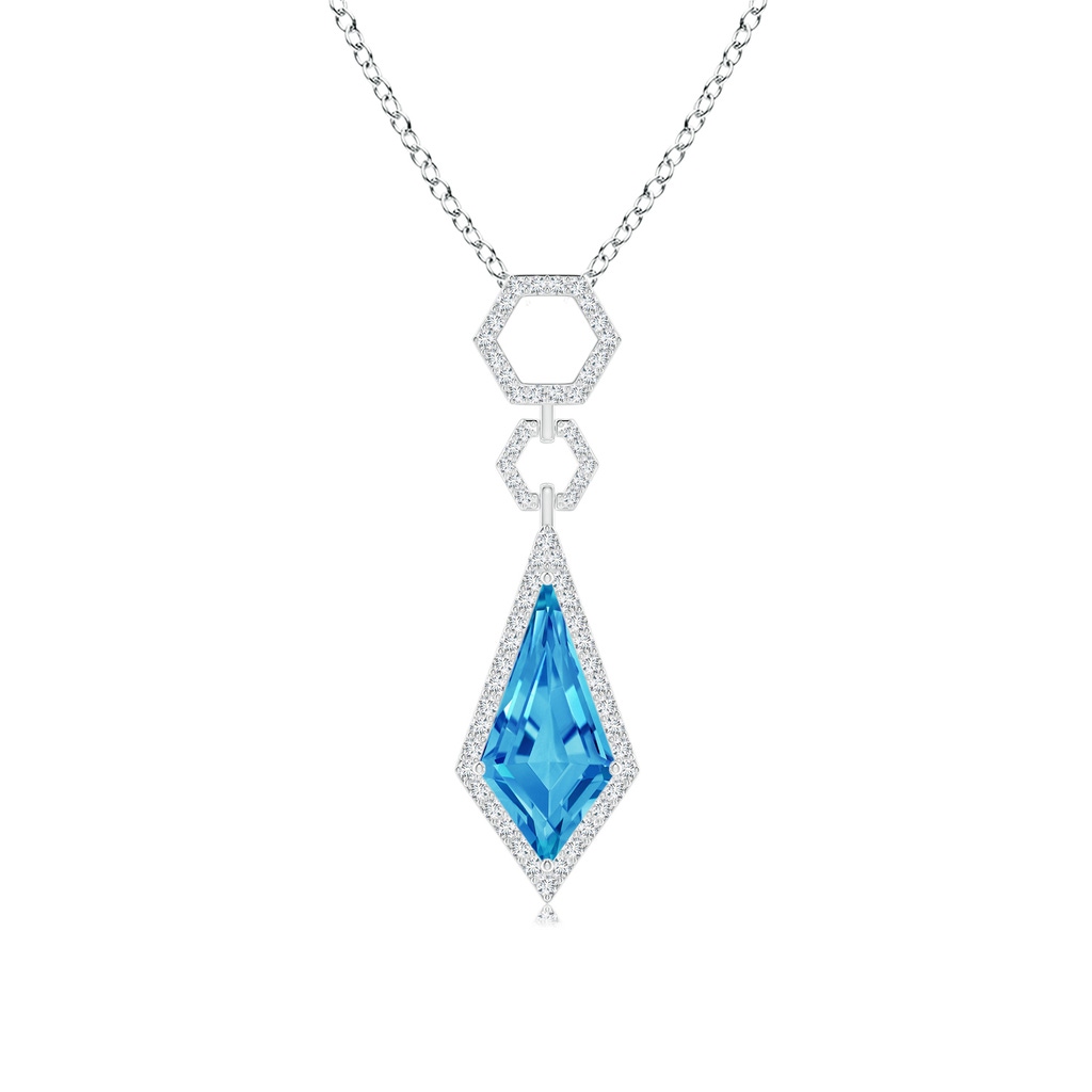 14x7mm AAAA Kite-Shaped Swiss Blue Topaz Hexagonal Frame Halo Pendant in White Gold