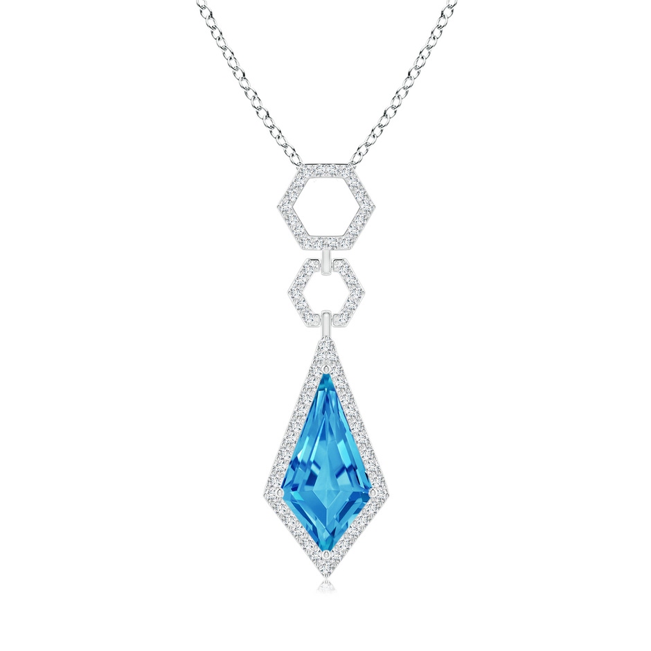 15x8mm AAAA Kite-Shaped Swiss Blue Topaz Hexagonal Frame Halo Pendant in White Gold 