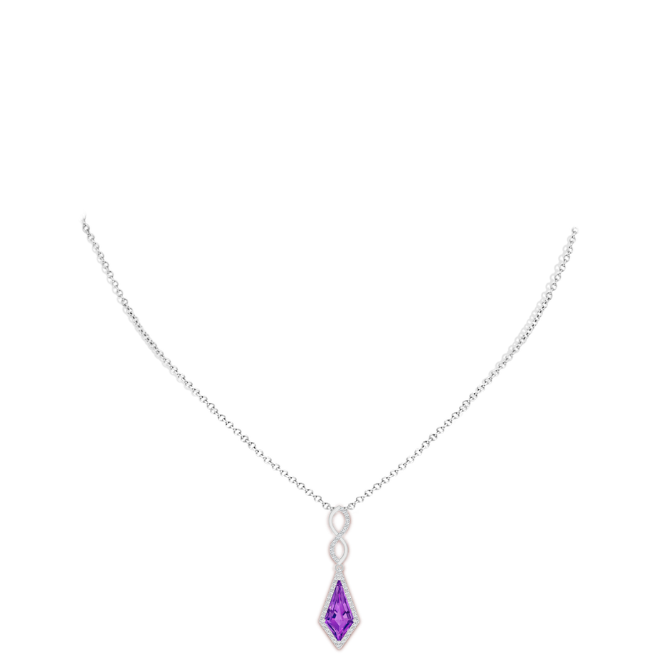 14x7mm AAAA Kite-Shaped Step-Cut Amethyst Infinity Pendant in White Gold body-neck