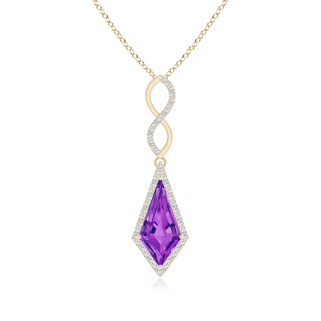 14x7mm AAAA Kite-Shaped Step-Cut Amethyst Infinity Pendant in Yellow Gold