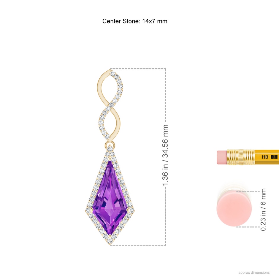 14x7mm AAAA Kite-Shaped Step-Cut Amethyst Infinity Pendant in Yellow Gold ruler