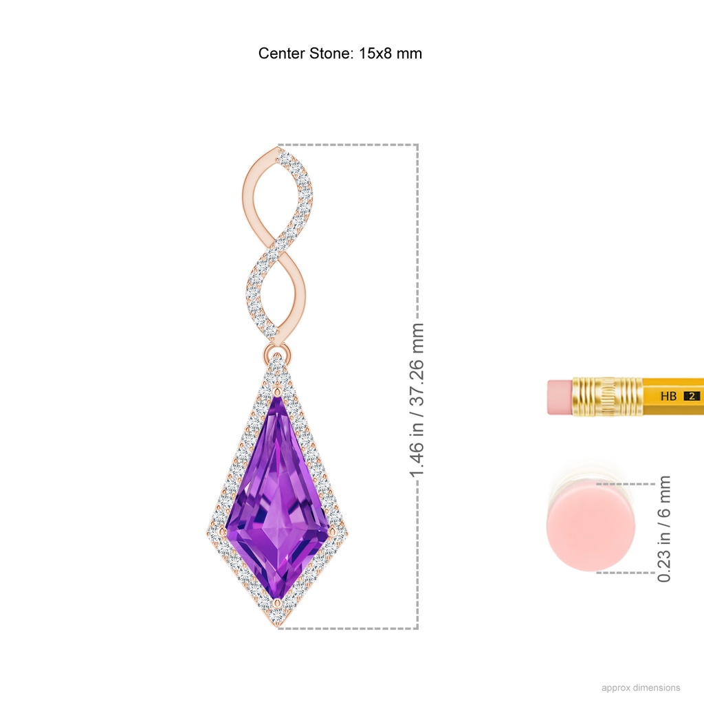 15x8mm AAAA Kite-Shaped Step-Cut Amethyst Infinity Pendant in Rose Gold Ruler