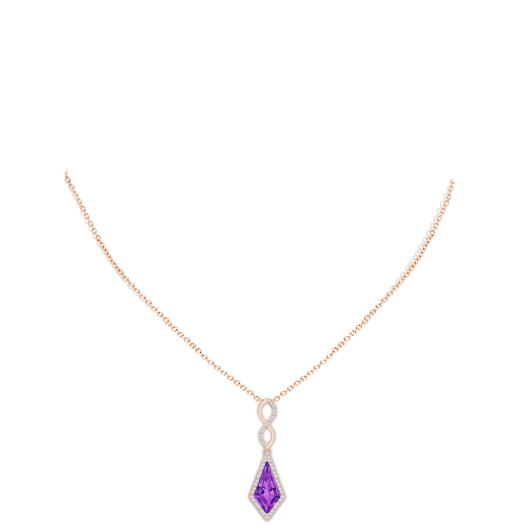 15x8mm AAAA Kite-Shaped Step-Cut Amethyst Infinity Pendant in Rose Gold Body-Neck