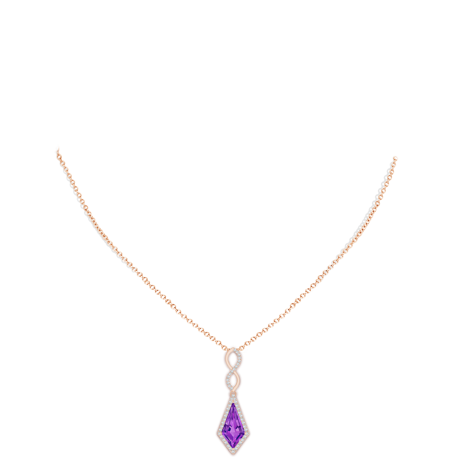 15x8mm AAAA Kite-Shaped Step-Cut Amethyst Infinity Pendant in Rose Gold body-neck
