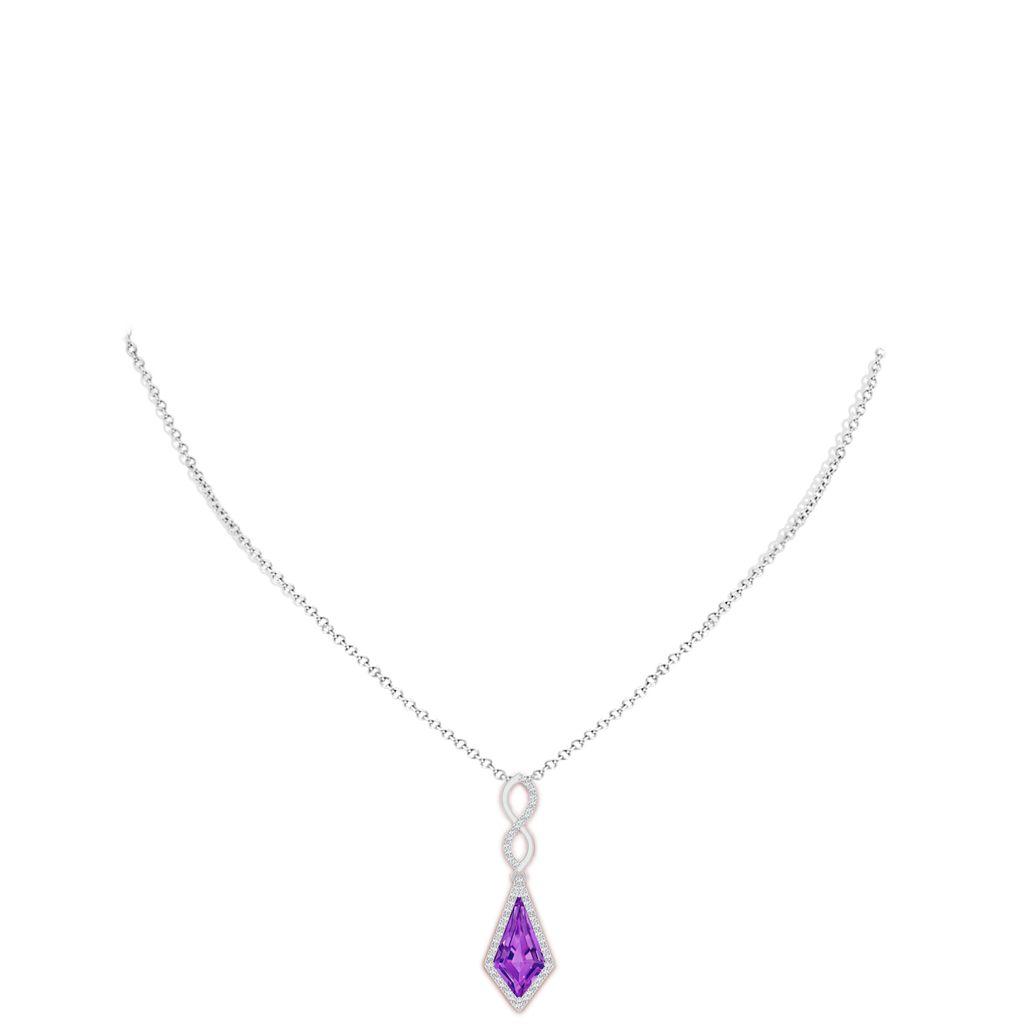 15x8mm AAAA Kite-Shaped Step-Cut Amethyst Infinity Pendant in White Gold Body-Neck