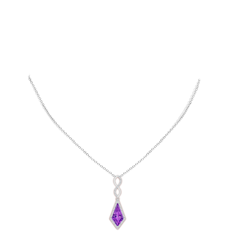 15x8mm AAAA Kite-Shaped Step-Cut Amethyst Infinity Pendant in White Gold body-neck