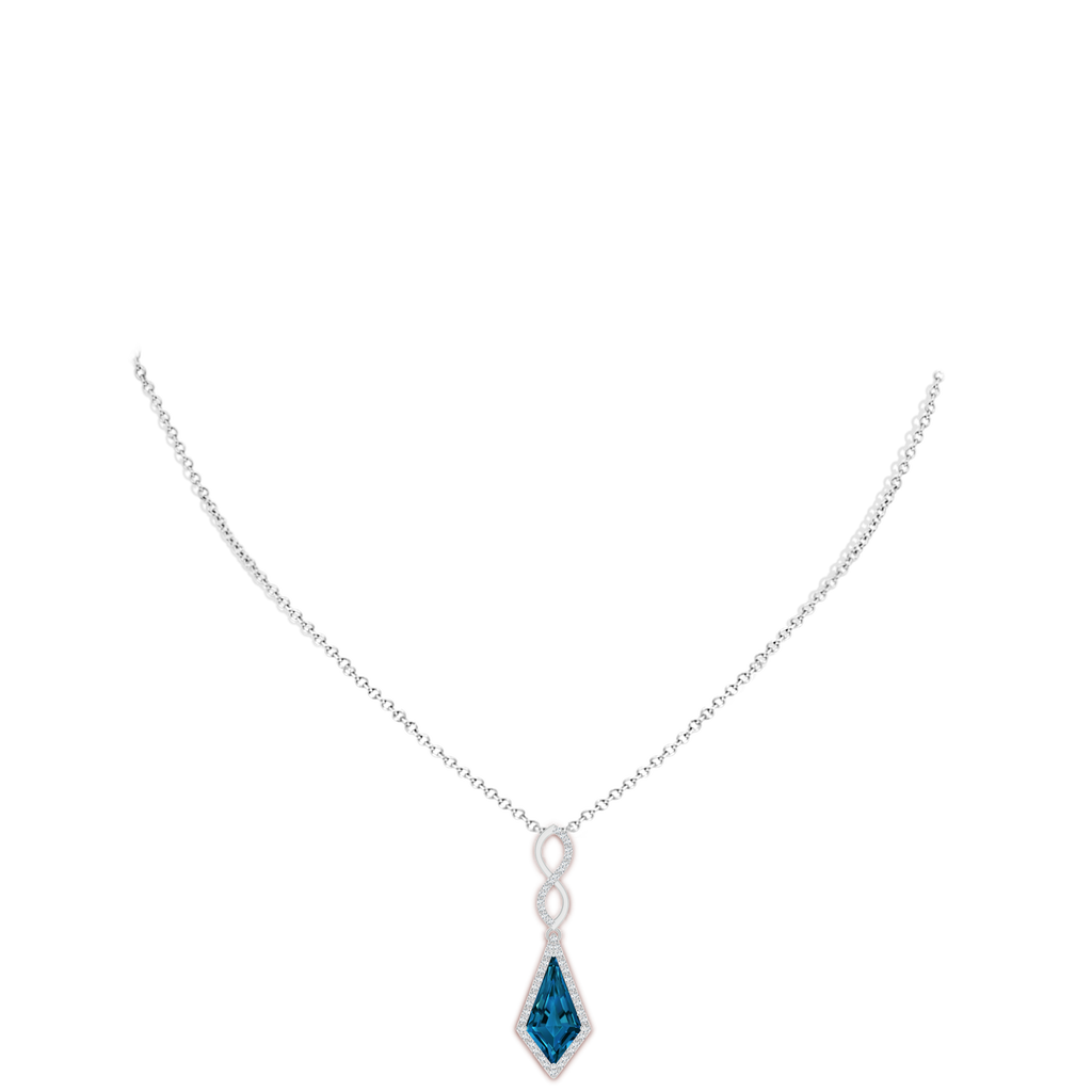 15x8mm AAAA Kite-Shaped Step-Cut London Blue Topaz Infinity Pendant in White Gold Body-Neck