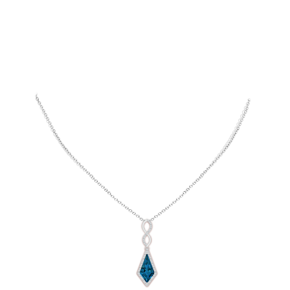 15x8mm AAAA Kite-Shaped Step-Cut London Blue Topaz Infinity Pendant in White Gold body-neck