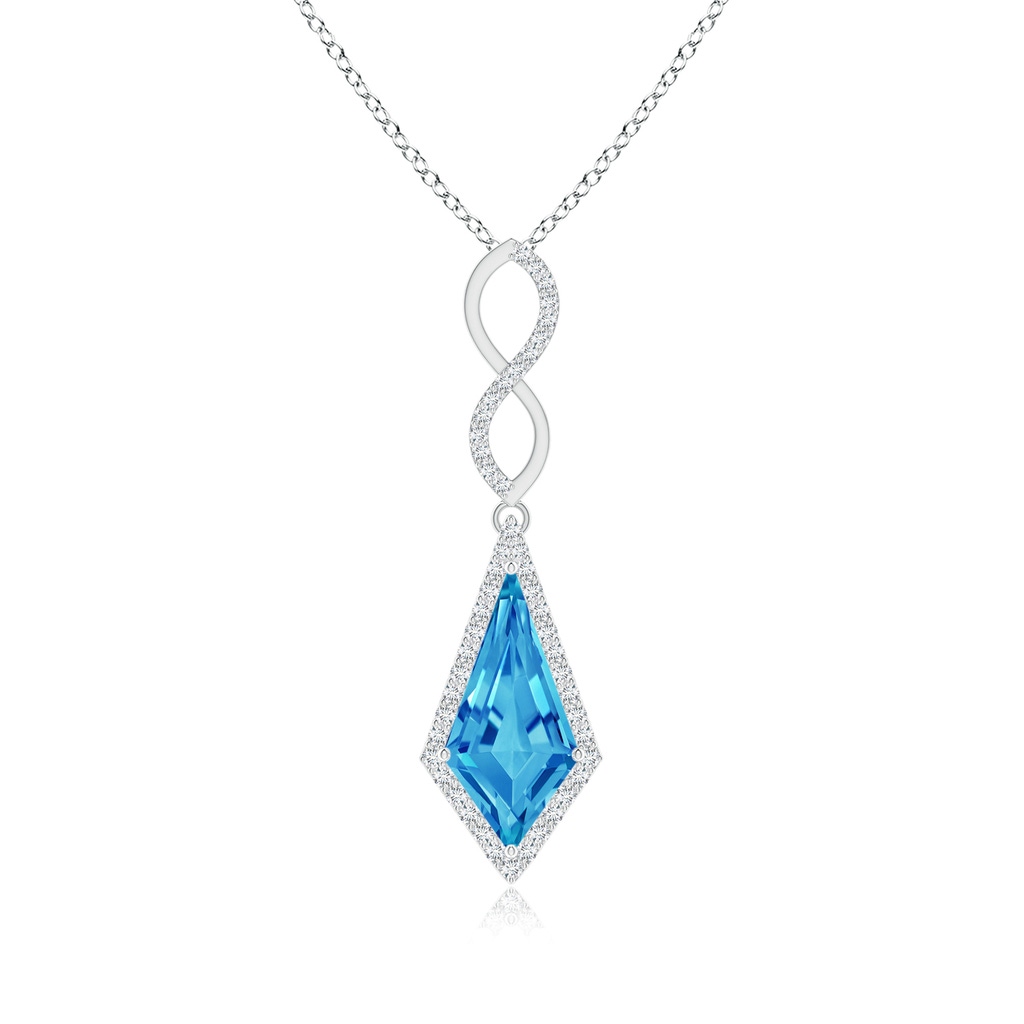 14x7mm AAAA Kite-Shaped Step-Cut Swiss Blue Topaz Infinity Pendant in White Gold