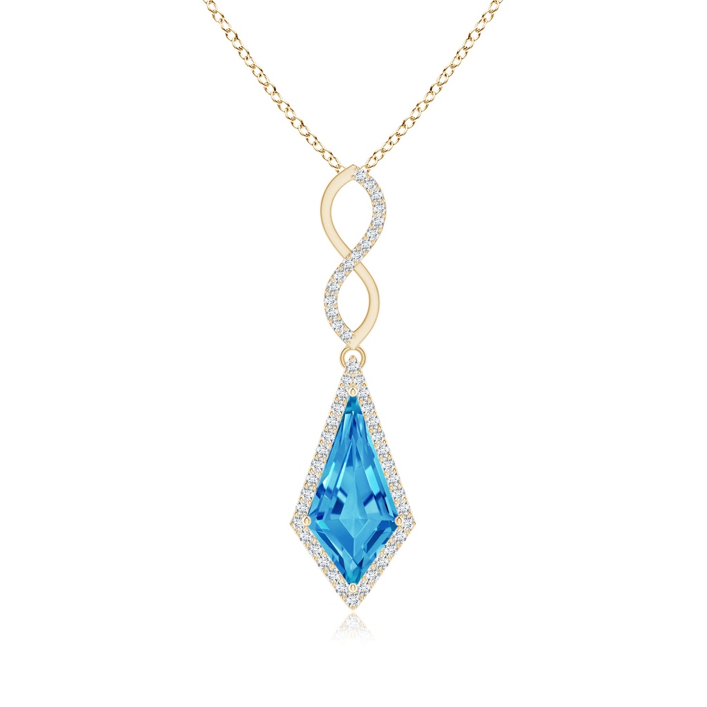 14x7mm AAAA Kite-Shaped Step-Cut Swiss Blue Topaz Infinity Pendant in Yellow Gold