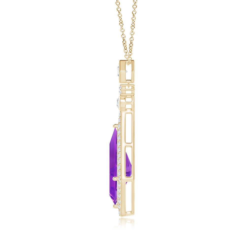 14x7mm AAAA Moroccan Style Kite-Shaped Amethyst Pendant in Yellow Gold Side 1