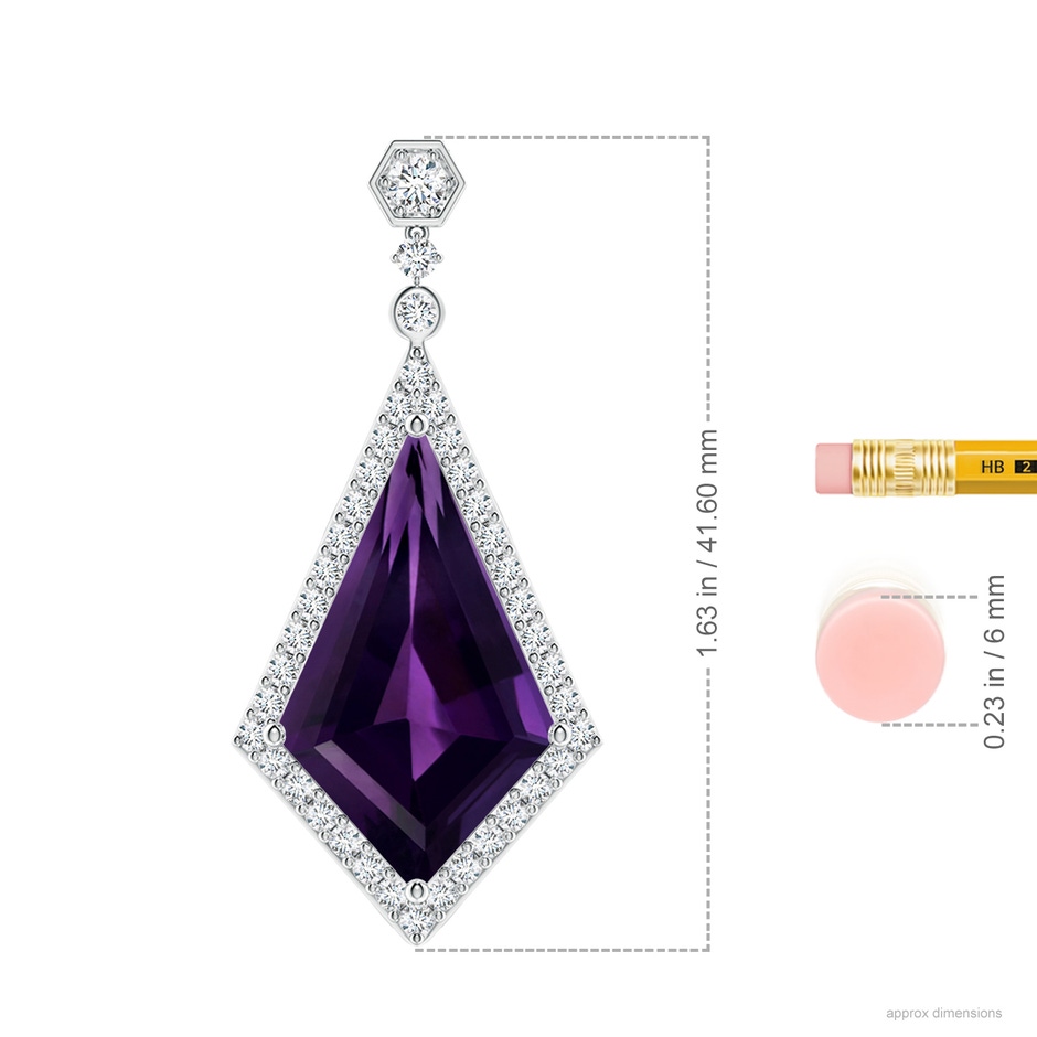 23.10x14.03x8.59mm AAAA GIA Certified Moroccan Style Kite-Shaped Amethyst Pendant in White Gold ruler